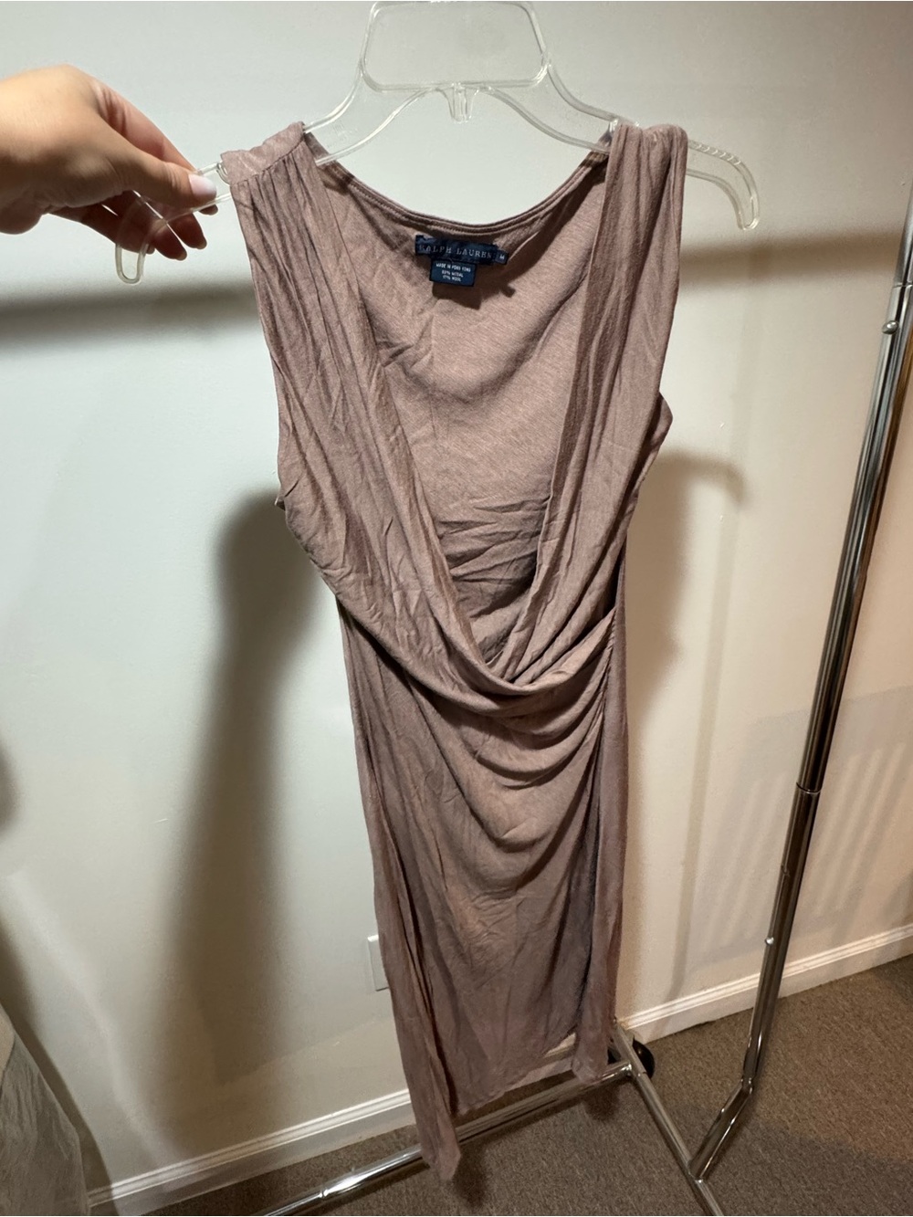 Ralph Lauren Sleeveless Draped Midi Dress in Light Brown